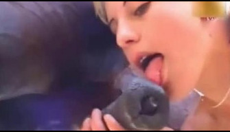 Excitante pornô zoológico de vídeo no celular loira chupa um cavalo